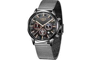 LIGE Moda Hombres Relojes Negocios Impermeable Cuarzo Hombre Reloj Fase Lunar Negro Acero Inoxidable Malla Correa Relojes