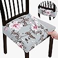 BRIDA Stretchable Floral Geometric Printed Dining Chair Seat Covers Elastic Chair Seat Case Protector, Slipcovers (Grey Pink, 6 Seat Cover)