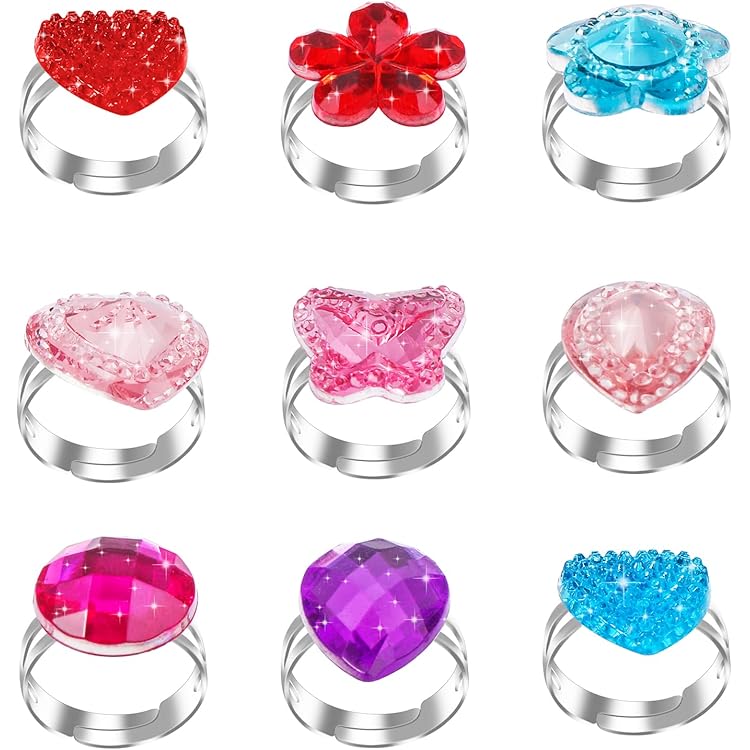 Mikovivi 100 Edelsteinringe Set - Bunte Prinzessinnenringe Für Mädchen In 6 Verschiedenen Formen