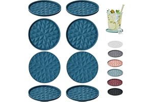 Wingcases Silicone Coasters for Drinks[8 Pac, No Holder]- Cup Mat for Tabletop Protection-Non-Slip, Non-Stick, Coffee Table Decor, Great Gift for Any Occasion, Dark Blue