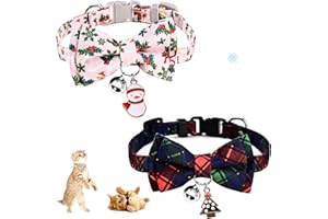 Dereine 2 Pcs Collier pour Chat avec Clochette et Noeud Papillon,Collier Noeud Papillon Chat,Collier de Chat de Noël,Collier Chat Réglable pour Chat et Chaton
