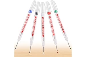 UNOLIGA Long Head Deep Hole Marker, 20mm Long Nib Deep Hole Marker Pen, Hole Marker Tool, 5pcs Long Tip Reach Marking Pen for Carpenter Woodworker Engineer Drilling (Blue Black White Red Green)