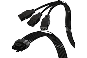 LINKUP - Cavo di Alimentazione ad Alta Corrente PCIE 5.0 16Pin (12+4) AVA ┃16AWG, Tipo Stampato, Saldato & Rivestito┃per PSU PCIE 4.0 3x8Pin┃Compatibile con GPU RTX40 & RTX30 Fe┃40cm Nero