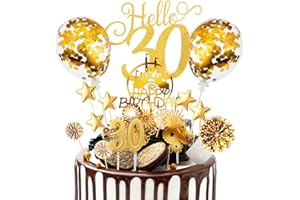 NUTS OT NUTS Tortendeko 30 Geburtstag Frauen Männer Deko 17Pcs Kuchendeko 30. Geburtstag, Deko 30 Geburtstag, Happy Birthday 30 Tortendeko Gold mit Geburtstagskerzen Sternen Luftballons und Papierfächer