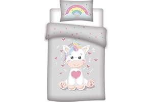 Aymax Parure de lit pour bébé avec Housse de Couette 100 x 135 cm et taie d'oreiller 40 x 60 cm Motif Licorne