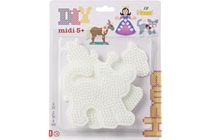 Hama Perlen 4585 Große Stiftplatten 3er Set für Midi Bügelperlen mit Durchmesser 5 mm, Motive Prinzessin, Pferd und Katze in weiß, Bastelspaß für Groß und Klein