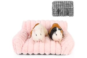 ONEJU Meerschweinchen Bett, Flauschiges Meerschweinch Sofa mit Zwei abnehmbaren, waschbaren Bezügen, super kuscheliges Cord Fleece, ideales Zubehoer für kleine Haustiere, Rosa und Dunkel Grau