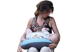 Hippychick Nursing Pillow – Comfortable Breastfeeding Pillows For Babies – 100% Cotton Maternity Pillow Cover Removable & Washable – Post Pregnancy Gifts – Charcoal and Reef Blue