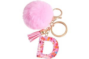Vorysum Llavero con Letra Llavero Inicial Regalo de niña Mujer Bola Peluda Llavero Decorar para Bolso Mochila Llavero con Borla Dorada Llavero Mujer