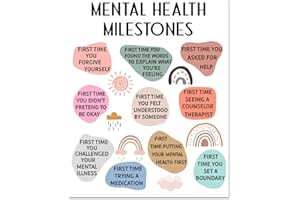 arricraft 1 Pc Mental Health Poster, Unframed Mental Health Milestones Print Positive Quote Paper Picture Boho Therapy Office Decor for Home Classroom, 35x28cm