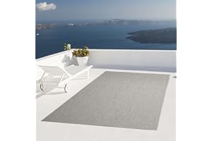 ‎TARACARPET Taracarpet Outdoor Teppich Wetterfest Wohnzimmer Balkon Küchenteppich Flachgewebe Sisaloptik Einfarbig Uni Silber grau 160x220 cm