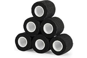 SAGAFLY Cohesive Bandage Wrap 2" x 5 Yards, Self Adherent Vet Wrap 5CM x 4.5M Self Adhesive Bandage Tape for Wrist & Ankle Sprain Swelling Breathable Elastic Pet Bandage Grip Cover Black (6 Roll)