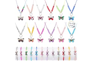 NSWAYY Amitié Bijoux pour Fille: 12 Bracelets Papillon et 12 Colliers Papillon pour Enfants, Bracelets Tressés Réglables pour Cadeaux Anniversaire et Fête