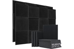 SUZAO Schalldämmung Schaumstoff 48 Stück 30*30*2.5cm Acoustic Foam Panels Akustikschaumstoff, Hoher Dichte, Flammhemmend und DIY Schallabsorber für Aufnahmestudios Musikstudios Heimkinos Büros