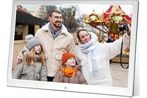 KASTISS Cadre photo numérique 14" 1280 x 800 cm - Fonction vidéo HD - Lecteur photo/musique/vidéo/calendrier/réveil, prise en charge de carte USB/SD, télécommande (argent)