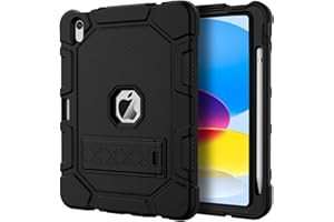 ZoneFoker for iPad 10th Generation Case, iPad 2022 10.9 Inch 10th Gen Case, Heavy Duty Shockproof Rugged Protective Cover with Pencil Holder for Kids, Black
