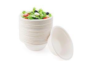 YAYAFUNFUN 50 Bol en Canne à Sucre,Bols Jetables 350ml,Bol en Carton Blanc,Biodégradable,Compostable Vaisselle Jetable Canne à Sucre Bols en Papier pour Fêtes,Pique-niques,Maison les Aliments Chauds et Froids