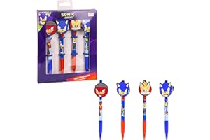 Sonic The Hedgehog Penne, Confezione da 4 Penne, Sonic Tails e Knuckles 3D Design