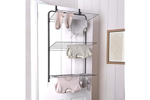 OHS Over Door Drying Rack, Hanging Clothes Airer with Sturdy Metal Frame Foldable Space-Saving Laundry Drying Rack Non-Slip Hooks Indoor Clothes Drying Rack, Black