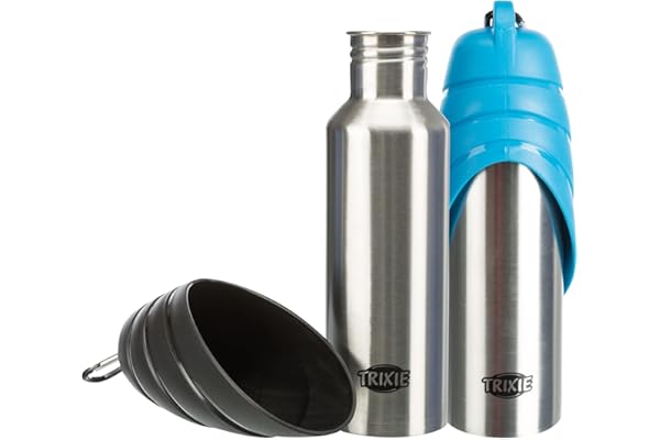 Trixie Gourde avec Écuelle Acier Inoxydable/Plastique 750 ml, Couleurs Aléatoires (bleu, noir...)