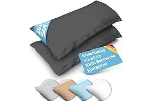 ‎ROSENKERN Rosenkern® Kopfkissenbezug 40x80 2er Set - Bis 60 Grad Waschbar & Allergiker geeignet - Kissenbezug 40 x 80-100% Baumwolle & geschützter Reißverschluss - Kissenschoner - Anthrazit