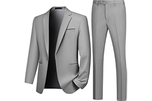 Autsel Traje de Hombre de 2 Piezas Slim Fit Traje Ajustado Traje de Boda de Negocios con Un Botón