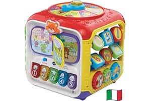 VTech Super Cubo delle Scoperte, Cubo con Giochi Educativi per Bambini, Giocattolo con Forme e Pianoforte, Gioco Interattivo con Tante Attività, Lingua Italiana, Batterie Incluse, 9-36 Mesi