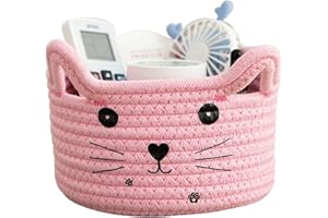 Doukesh Cesta de almacenamiento trenzada de cuerda de algodón, cesta trenzada pequeña, cesta de almacenamiento para juguetes para bebés, cestas de juguetes (rosa)
