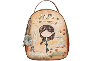 Anekke - Sac à dos de randonnée pour femme - Sac à dos avec poignées réglables et poignée de main - 2 compartiments - Accessoires et accessoires pour femme - Dimensions 19 x 23 x 8 cm, Beige