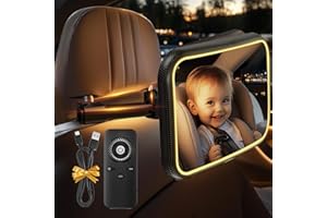 DWDHYEAN Veilleuse LED et Télécommande Voiture Bébé Miroir 360° Rotation Réglables Rétroviseur Voiture Bébé 100% Incassable