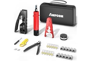AMPCOM Kit de herramientas de crimpado Ethernet 9 en 1 Pass Through RJ45/RJ11 para STP Cat7/6A UTP Cat6/5E/5 RJ45 conectores con 110 herramientas de perforación pelacables