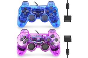 GBCON Wired Controller for PS2 High Performance Double Shock Gamepad Joystick Remote Compatible with Play station 2 (Clear Purple and Clear Blue)