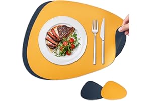 NOSTHEART Manteles Individuales y Posavasos, Salvamanteles Manteles Lavables Individuales Redondos, Manteles Individuales Antideslizantes Impermeables de Doble Cara - Azul Naranja, Juego de 2