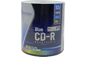 Smartbuy 100 Pack Super Blue CD-R 52X 700MB/80Min Cyanine Dye White Inkjet Hub Printable Blank Recordable Disc