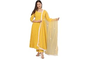 miss fame Damen Baumwolle Anarkali Kurta mit Hose und Dupatta