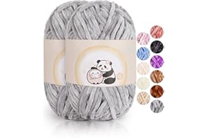 ‎AEELIKE Aeelike 200g Warme Chenille Wolle zum Stricken, Flauschige Dicke Garn zum Handstricken, Samt Velvet Babywolle zum Häkeln, Weich Plüschwolle für Amigurumis Babydecke, Hellgrau