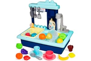 FAJIABAO Küchenspüle Spielzeug Spielküche Kinderküche Zubehör Mit Warmwasserhahn Farbwechsel Geschirr Küche Kinder Rollenspiel Spielzeug Geschenk für Kinder Mädchen ab 2 3 Jahre