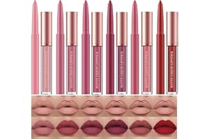 HQDA 12-teiliges flüssiges Lippenstift-Lipliner-Set, matt, langlebig, lichtecht, hält 24 Stunden lang, wasserfest, nackter Lippenstift, Make-up-Set, Geschenk für Frauen, Red Lifter Lipgloss-Set B