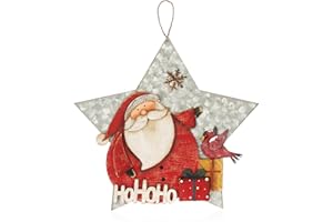 com-four® Decoración navideña para Colgar - Colgador de Madera en Forma de Estrella - Gran corazón Decorativo con Papá Noel - Decoración navideña para la Pared (Hohoho - Stern)