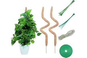 BECHOICEN Moss Pole for Indoor Plants Climbing Support, 2Pcs 45 Inches / 114 CM Coir Totem Pole with Green Ties and Hemp Rope, Coir Moss Stick for Cheese Plants, Monstera, Creepers, Pothos & Money Plants.
