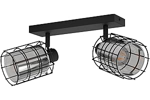 Eglo lámpara de techo Consaca, iluminación de 2 luces industrial, foco de pared de metal, cristal ahumado, luz en negro, negro-transparente, spot con casquillo E27