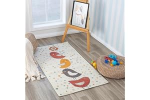 Livabliss Birds Kids Rug - Childrens Rugs for Bedroom 80x150 cm, Animal Kids Carpet for Girls & Boys Bedroom, Playroom and Nursery Rugs, Baby Rug for Girl or Boy Room, Ivory, Mustard, Pink
