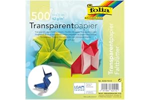 folia 825/1515 - Transparentpapier - Faltblätter, 15 x 15 cm, 500 Blatt, 42 g/qm, sortiert in 10 Farben - ideal für wunderschöne Faltfiguren und -formen