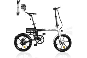 ELEKGO EG35 Bicicletta Elettrica Pieghevole, 16 pollici bici elettrica, Motore da 250W, Display LED, 36V con batteria rimovibile, con autonomia fino a 25-60 km, Unisex