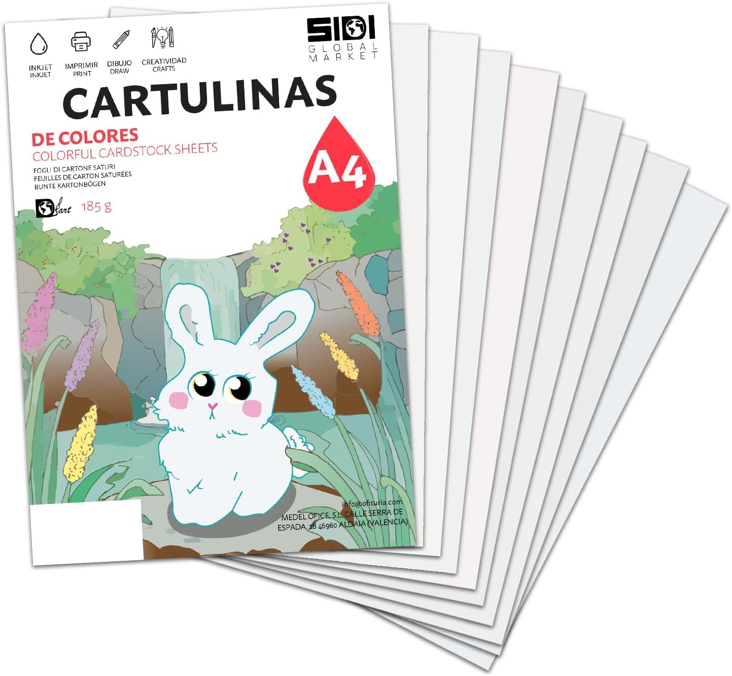 Cartulina A4 Blanca 185 g Papel Cartulina para Manualidades, Scrapbooking, Impresora Inkjet y Láser, Cartulina Gruesa – SIDI (blanco, 25h)