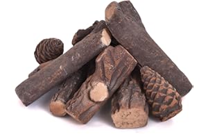 GIANTEX Set di 9 Pezzi di Tronchi in Ceramica a Gas, Decorativi Falsi in Legno in Ceramica per Interni Ed Esterni, a Gas per Camini a Bioetanolo, Camino Elettrico, Pozzo di Fuoco