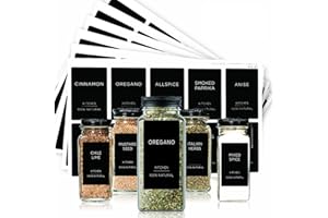 V2CROFT 160 Minimalist Spice Jar Labels,Preprinted Spice Stickers - White Text on Black Waterproof Label, Heavyweight Matte Labels Fits Kitchen Pantry Round Jars or Rectangular Spice&Herb Jars
