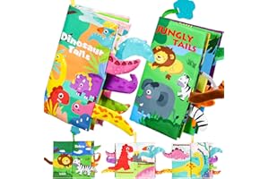 AKOKIE Juguetes Bebes 0-3-6-12 Meses Libros Bebes, 2PCS Colorear Dinosaurio Animales Libro Sensorial Regalo Bebe Niños Niña 6 Meses 1 Año para Andadore Bebe Asiento de Automóvil