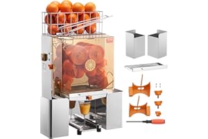 VEVOR Presse-Agrumes Électrique Commercial 120 W Extracteur de Jus Alimentation Automatique avec Filtre Extractible et Seau de Collecte d'Épluchure pour Orange Pamplemousse Restaurant Café Fruiterie