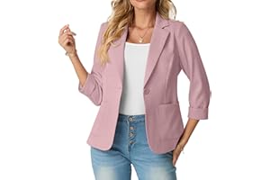 GRECERELLE Womens Blazer Suit Elegant 3/4 Sleeve Notch Lapels Collar Jackets Business Work Office Cardigans Jacket Suiting & Blazers with Pockets Button for Ladies
